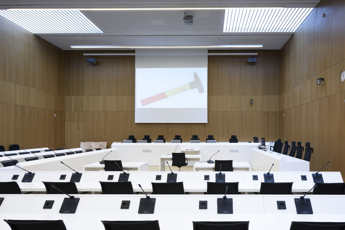 WolfVision Ceiling Visualizer used for on-screen display of evidence at Stadelheim Courtroom, Munich