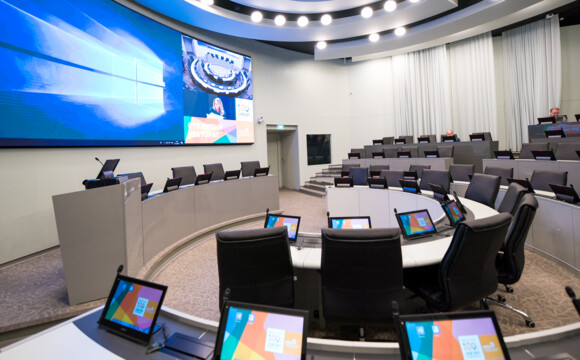 Multi-functional meeting room at The National University of Technology, Moscow, Russia.