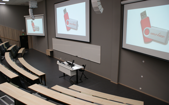 WolfVision VZ-3neo Visualizer installed in an auditorium at BI Norwegian Business school..