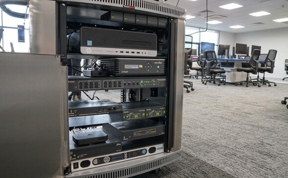 Equipment rack in the active learning collaboration classroom, University of Dundee, Dalhousie Building