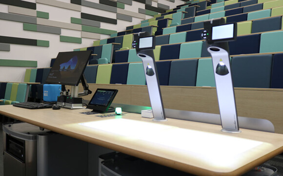 Innovative teaching space at University of Warwick, with twin WolfVision Visualizers installed to assist with on-screen presentation of handwriting and other materials.