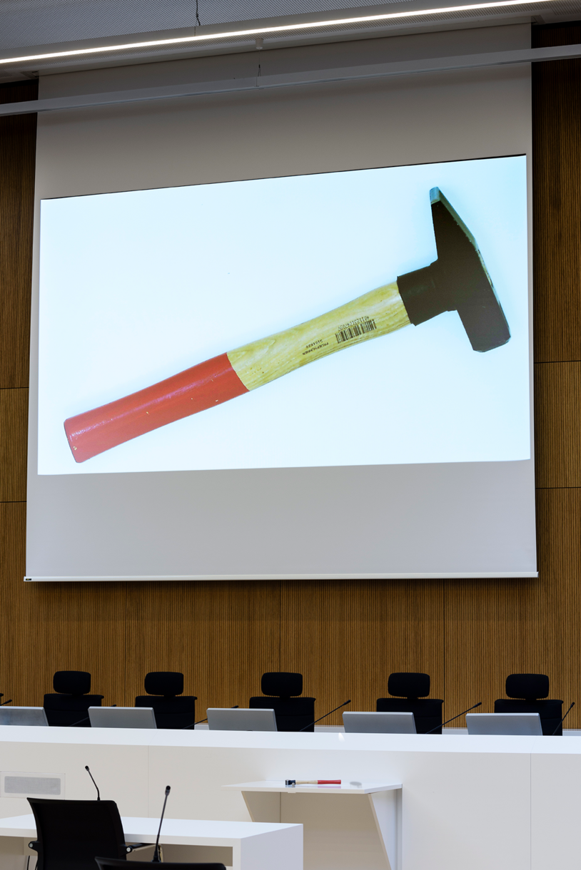 Physical evidence displayed on-screen at Stadelheim Courtroom, Munich, using a WolfVision Visualizer.